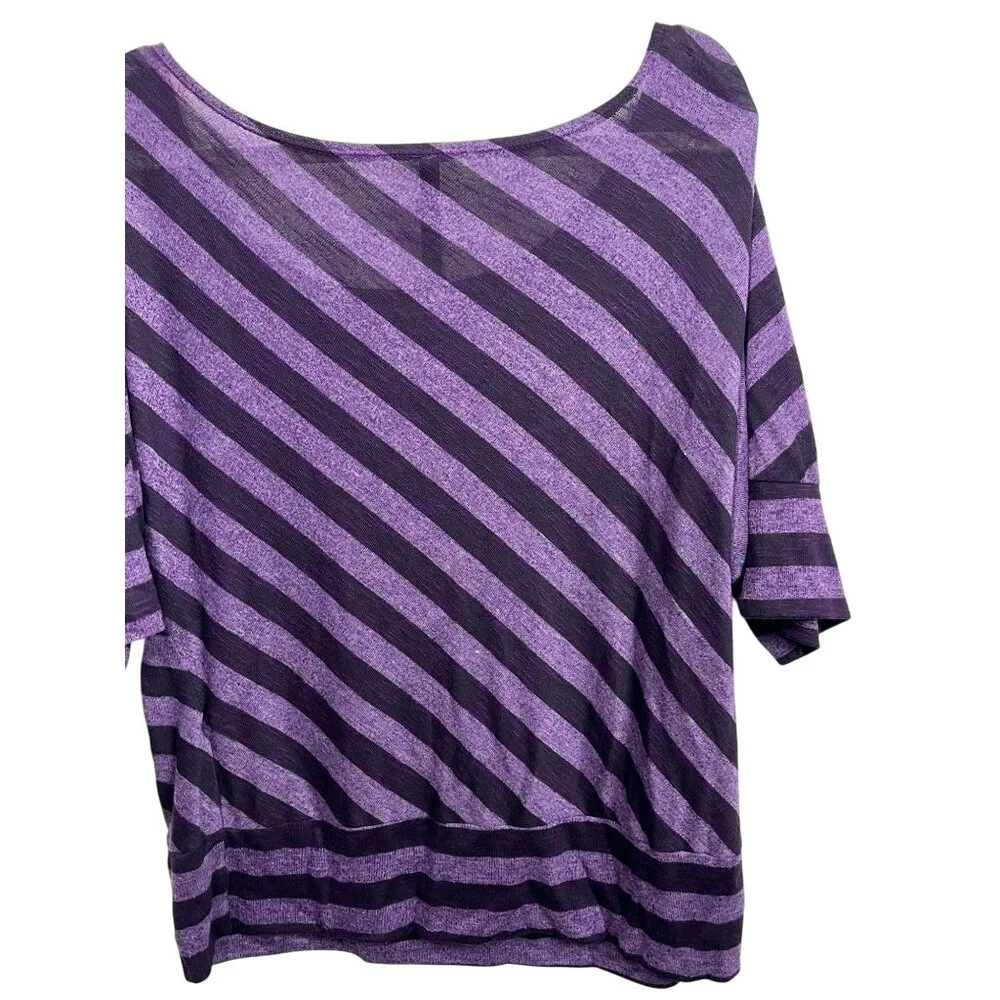 Andrea Purple Striped Top Womens Knit Shirt Dolman Short Sleeve Plus Size 3X - Picture 10 of 16
